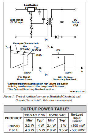 LNK500 LinkSwitch® 家庭 节能，CV或CV/CC切换器 非常低成本的适配器和充电器