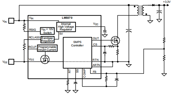 LM5070 集成以太网电源PD接口和PWM控制器
